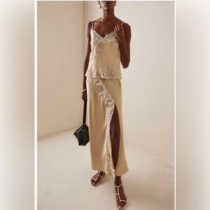 Malene Birger Erika Silk Lace Camisole & Skirt Set Champagne Slip Maxi